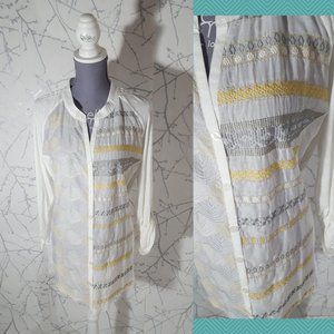 Ivy & Lace White Embroidered Button Front Tunic